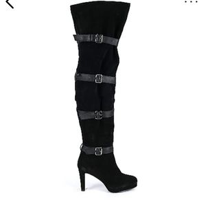 KELSI By Kelsi Dagger Lottie Thigh High Suede  Buckle Zip Boots 8M
